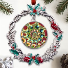 Colorful Psychedelic Fractal Trippy Metal X mas Wreath Holly Leaf Ornament by Modalart