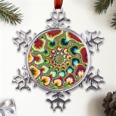 Colorful Psychedelic Fractal Trippy Metal Large Snowflake Ornament by Modalart