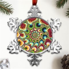 Colorful Psychedelic Fractal Trippy Metal Small Snowflake Ornament by Modalart