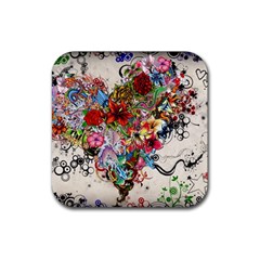 Valentine s Day Heart Artistic Psychedelic Rubber Coaster (square) by Modalart