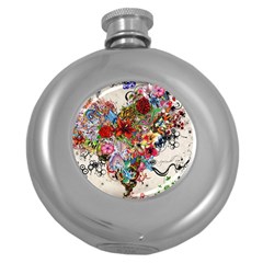 Valentine s Day Heart Artistic Psychedelic Round Hip Flask (5 Oz) by Modalart