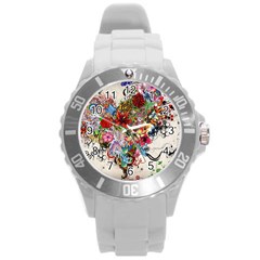 Valentine s Day Heart Artistic Psychedelic Round Plastic Sport Watch (l)