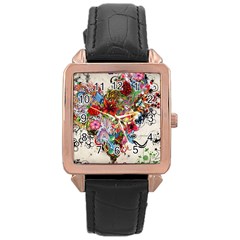 Valentine s Day Heart Artistic Psychedelic Rose Gold Leather Watch  by Modalart