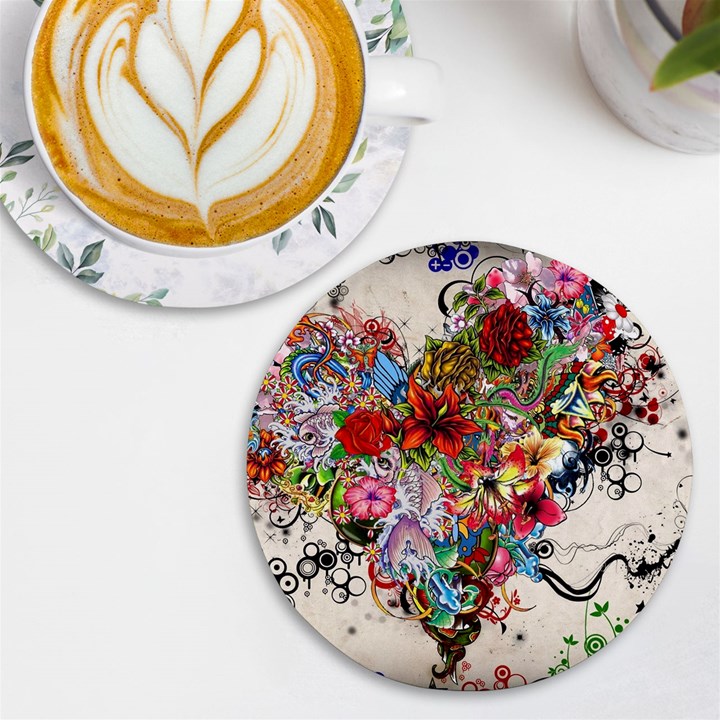 Valentine s Day Heart Artistic Psychedelic UV Print Round Tile Coaster