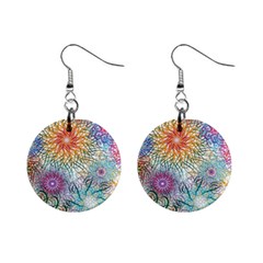 Psychedelic Flowers Yellow Abstract Psicodelia Mini Button Earrings by Modalart