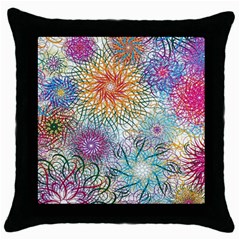 Psychedelic Flowers Yellow Abstract Psicodelia Throw Pillow Case (black) by Modalart