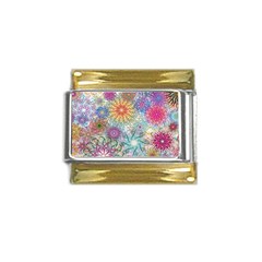 Psychedelic Flowers Yellow Abstract Psicodelia Gold Trim Italian Charm (9mm) by Modalart