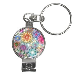 Psychedelic Flowers Yellow Abstract Psicodelia Nail Clippers Key Chain by Modalart