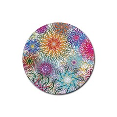 Psychedelic Flowers Yellow Abstract Psicodelia Rubber Coaster (round) by Modalart