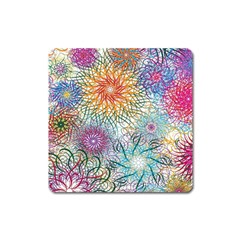 Psychedelic Flowers Yellow Abstract Psicodelia Square Magnet by Modalart