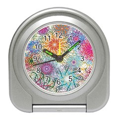 Psychedelic Flowers Yellow Abstract Psicodelia Travel Alarm Clock by Modalart