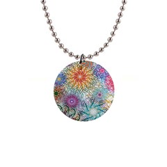 Psychedelic Flowers Yellow Abstract Psicodelia 1  Button Necklace