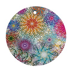 Psychedelic Flowers Yellow Abstract Psicodelia Round Ornament (two Sides) by Modalart