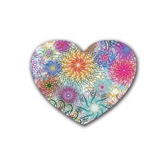 Psychedelic Flowers Yellow Abstract Psicodelia Rubber Heart Coaster (4 Pack) by Modalart