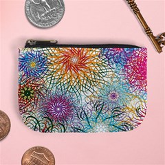 Psychedelic Flowers Yellow Abstract Psicodelia Mini Coin Purse by Modalart