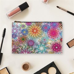 Psychedelic Flowers Yellow Abstract Psicodelia Cosmetic Bag (medium) by Modalart