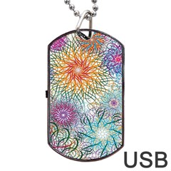 Psychedelic Flowers Yellow Abstract Psicodelia Dog Tag Usb Flash (two Sides) by Modalart