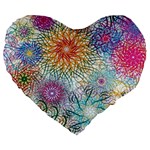 Psychedelic Flowers Yellow Abstract Psicodelia Large 19  Premium Heart Shape Cushions Front