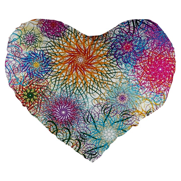 Psychedelic Flowers Yellow Abstract Psicodelia Large 19  Premium Heart Shape Cushions