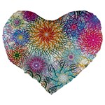 Psychedelic Flowers Yellow Abstract Psicodelia Large 19  Premium Heart Shape Cushions Back