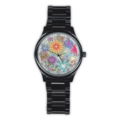 Psychedelic Flowers Yellow Abstract Psicodelia Stainless Steel Round Watch