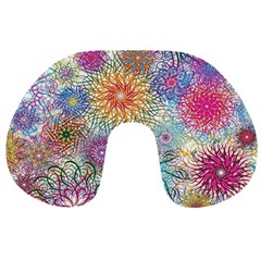 Psychedelic Flowers Yellow Abstract Psicodelia Travel Neck Pillow by Modalart