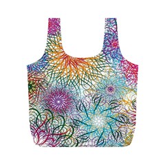 Psychedelic Flowers Yellow Abstract Psicodelia Full Print Recycle Bag (m) by Modalart