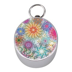 Psychedelic Flowers Yellow Abstract Psicodelia Mini Silver Compasses by Modalart