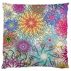 Psychedelic Flowers Yellow Abstract Psicodelia Large Premium Plush Fleece Cushion Case (one Side) by Modalart