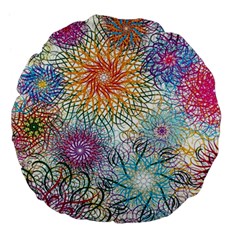 Psychedelic Flowers Yellow Abstract Psicodelia Large 18  Premium Flano Round Cushions by Modalart