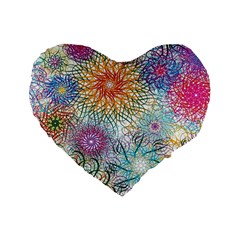 Psychedelic Flowers Yellow Abstract Psicodelia Standard 16  Premium Flano Heart Shape Cushions by Modalart