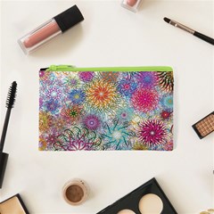 Psychedelic Flowers Yellow Abstract Psicodelia Cosmetic Bag (xs) by Modalart