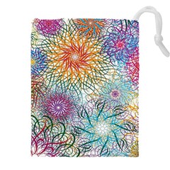 Psychedelic Flowers Yellow Abstract Psicodelia Drawstring Pouch (4xl) by Modalart