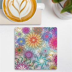 Psychedelic Flowers Yellow Abstract Psicodelia Uv Print Square Tile Coaster  by Modalart