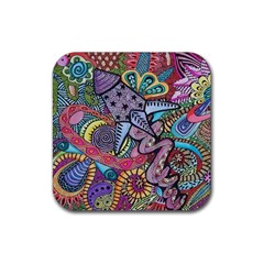 Psychedelic Flower Red Colors Yellow Abstract Psicodelia Rubber Coaster (square) by Modalart