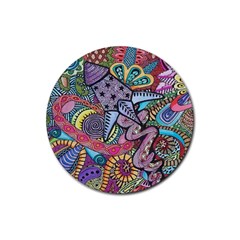 Psychedelic Flower Red Colors Yellow Abstract Psicodelia Rubber Coaster (round) by Modalart