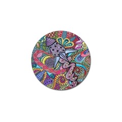 Psychedelic Flower Red Colors Yellow Abstract Psicodelia Golf Ball Marker (4 Pack) by Modalart