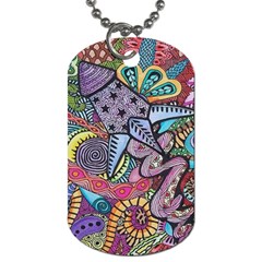 Psychedelic Flower Red Colors Yellow Abstract Psicodelia Dog Tag (two Sides) by Modalart