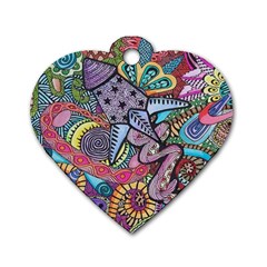 Psychedelic Flower Red Colors Yellow Abstract Psicodelia Dog Tag Heart (two Sides)