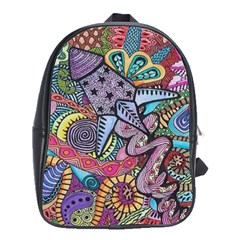 Psychedelic Flower Red Colors Yellow Abstract Psicodelia School Bag (large) by Modalart