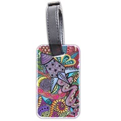 Psychedelic Flower Red Colors Yellow Abstract Psicodelia Luggage Tag (two Sides) by Modalart