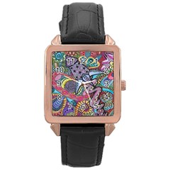 Psychedelic Flower Red Colors Yellow Abstract Psicodelia Rose Gold Leather Watch  by Modalart