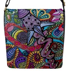 Psychedelic Flower Red Colors Yellow Abstract Psicodelia Flap Closure Messenger Bag (s) by Modalart