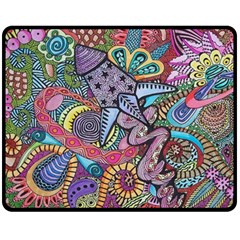 Psychedelic Flower Red Colors Yellow Abstract Psicodelia Two Sides Fleece Blanket (medium) by Modalart