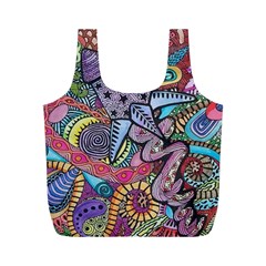 Psychedelic Flower Red Colors Yellow Abstract Psicodelia Full Print Recycle Bag (m) by Modalart