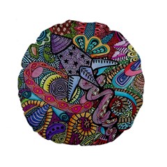 Psychedelic Flower Red Colors Yellow Abstract Psicodelia Standard 15  Premium Flano Round Cushions by Modalart