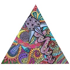 Psychedelic Flower Red Colors Yellow Abstract Psicodelia Wooden Puzzle Triangle by Modalart