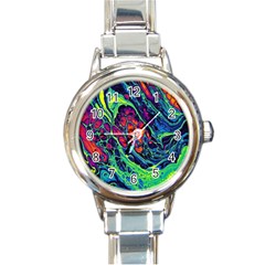 Color Colorful Geoglyser Abstract Holographic Round Italian Charm Watch by Modalart