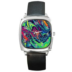 Color Colorful Geoglyser Abstract Holographic Square Metal Watch by Modalart