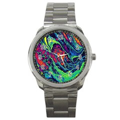 Color Colorful Geoglyser Abstract Holographic Sport Metal Watch by Modalart